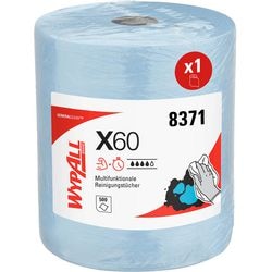 Poetspapier Wypall X60 hydroknit 290x290x315mm blauw rol 500 vel