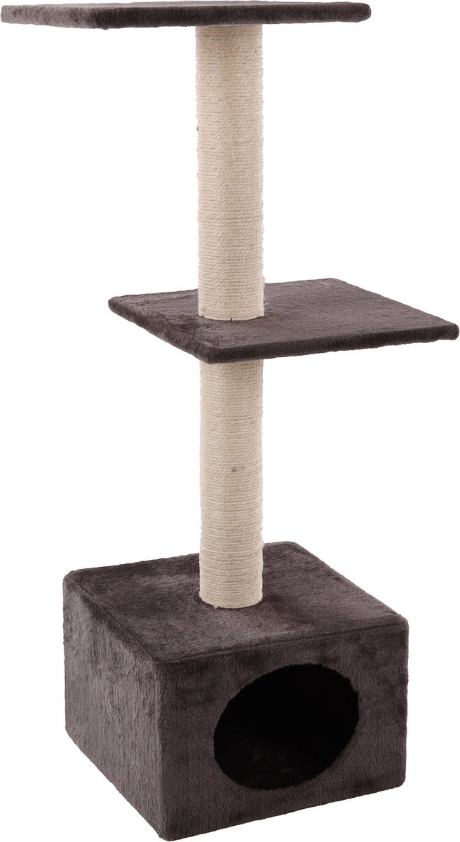 Flamingo Krabpaal – charbonel grijs crème – 47 × 35 × 103 cm – sisal krabpaal – met ligplateaus huisje – voor katten