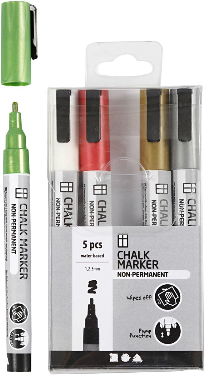 Creativ Company Krijt markers metallic kleuren, 5st.