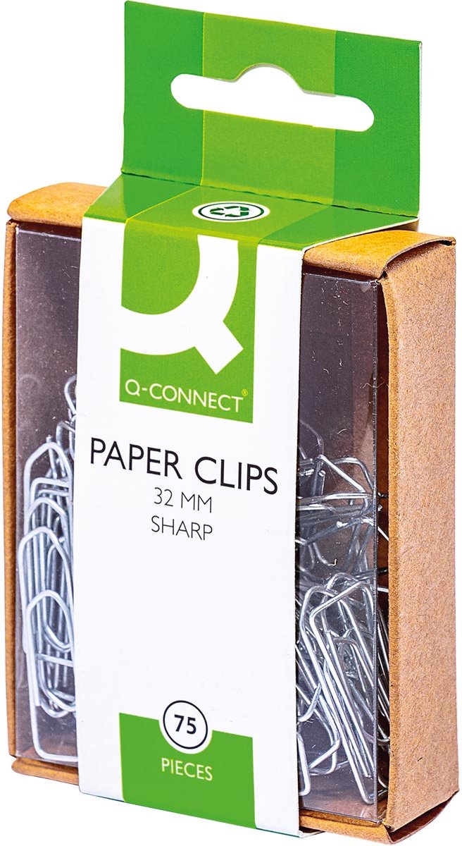 Q-CONNECT papierklemmen, 32 mm, doos van 75 stuks, ophangbaar 10 stuks