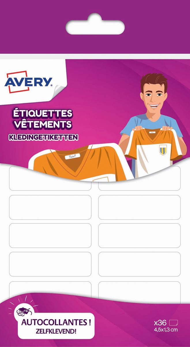 Merkloos Sans Marque Etiket voor textiel avery 36 stuks - wit. family