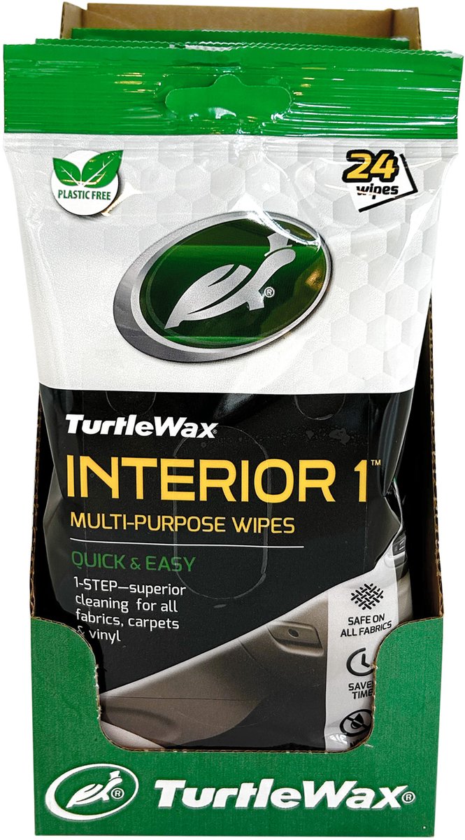 Turtle Wax interieurreiniger doekjes - superieure reiniging - voor stof, tapijt, vinyl, rubber kunststof - in hersluitbare verpakking - 24 doekjes