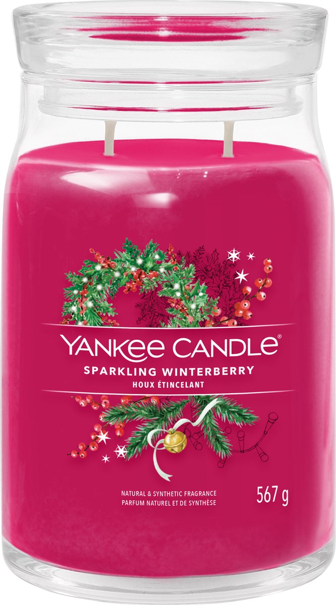 Yankee Candle - sparkling winterberry large jar geurkaars - 90 branduren - twee lonten