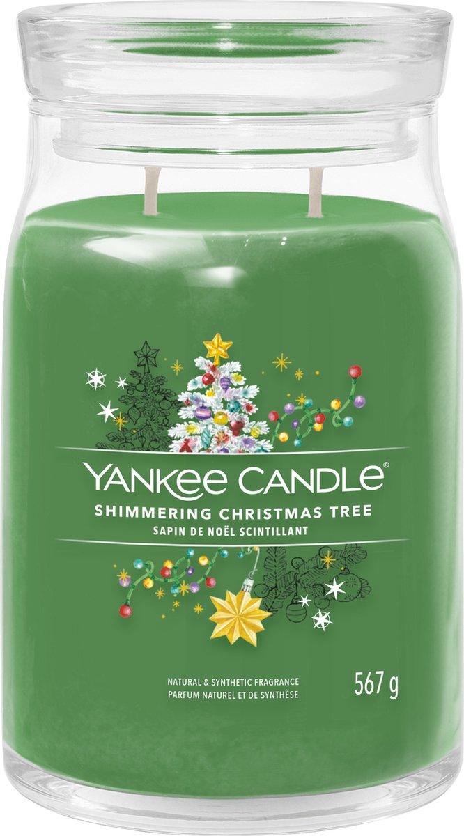 Yankee Candle - shimmering christmas tree large jar geurkaars - 90 branduren - twee lonten