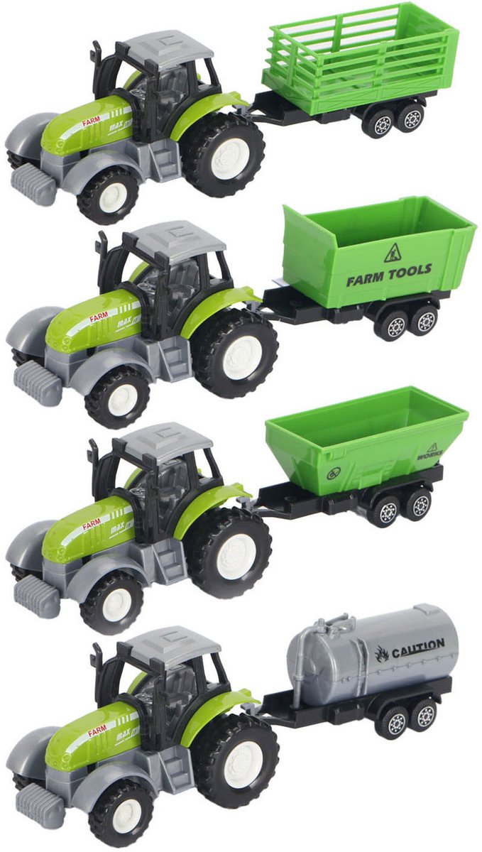 Lobbes Speelgoed BV Die-cast groene trekker met aanhanger en pull-backfunctie