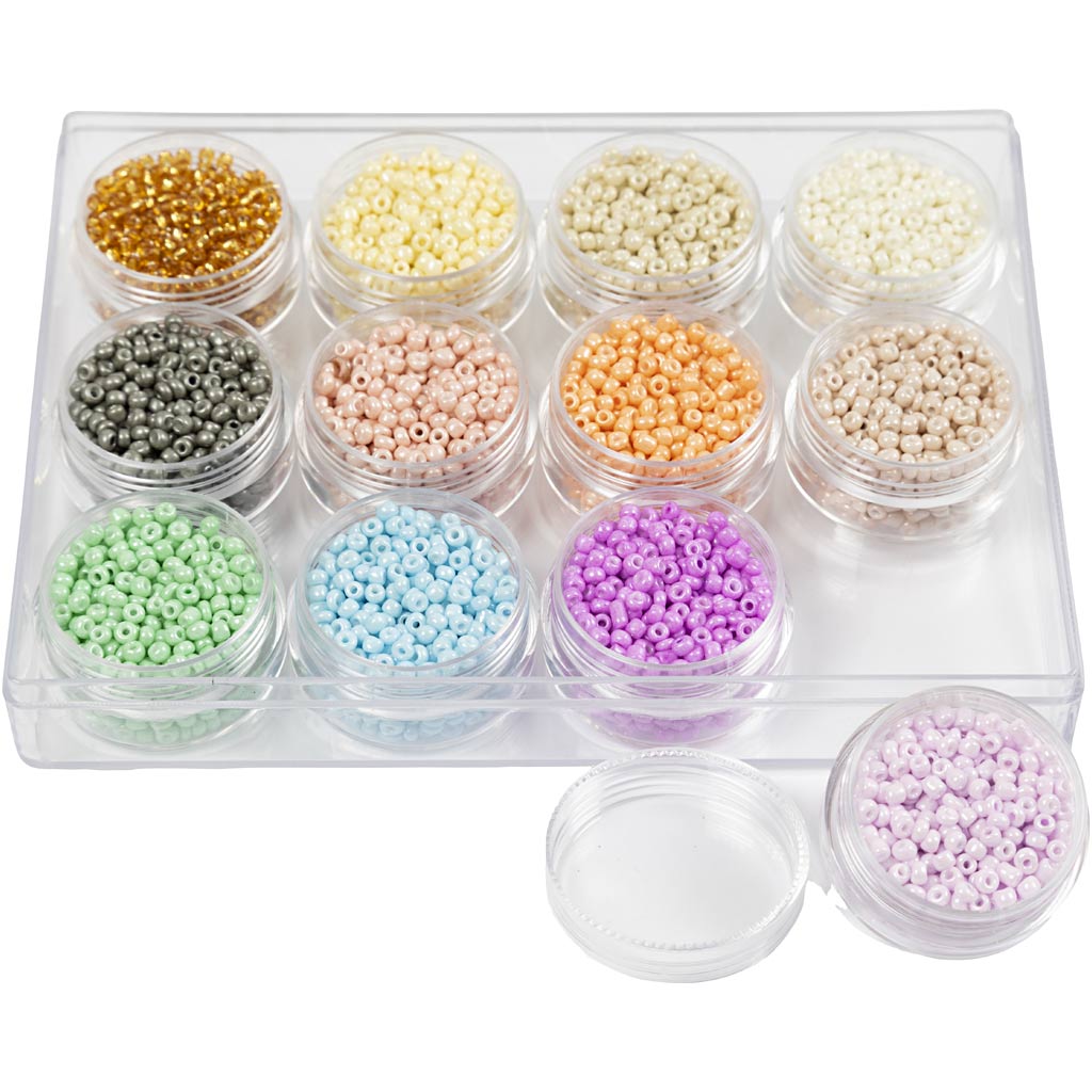Creativ Company Https: www.cchobby.nl rocailles-d-3-mm-afm-8-0-gatgrootte-0-6-1-0-mm-pastelkleuren-12x17-gr-1-doos