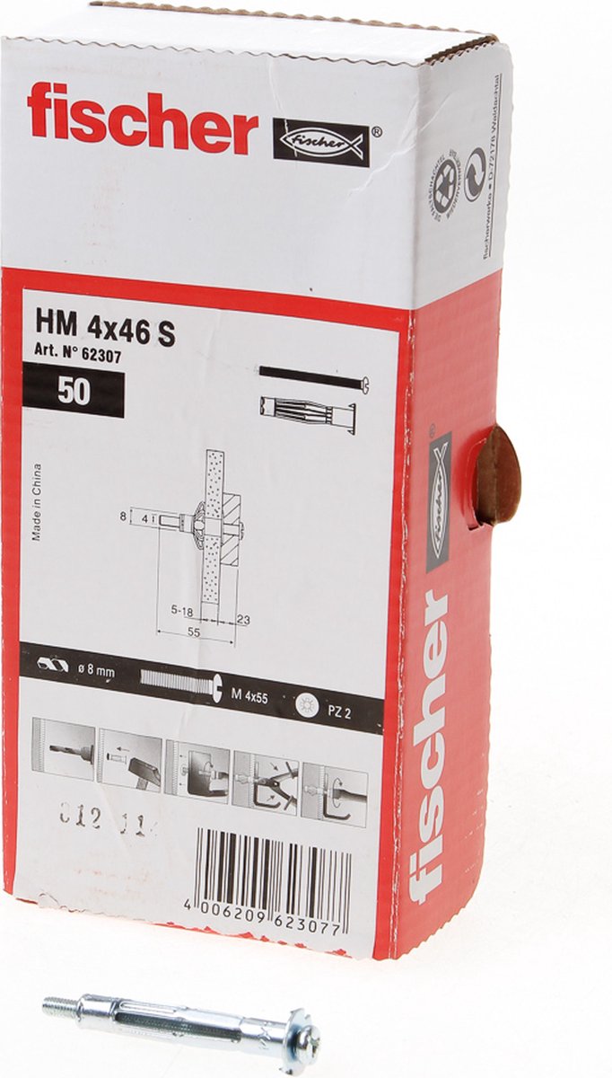 Fischer hm 4 x 45 s hollewandplug 45 mm 8 mm 519770 50 stuk(s)