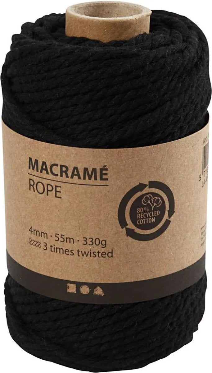 Creativ Company macramékoord 4 mm 55 m zwart