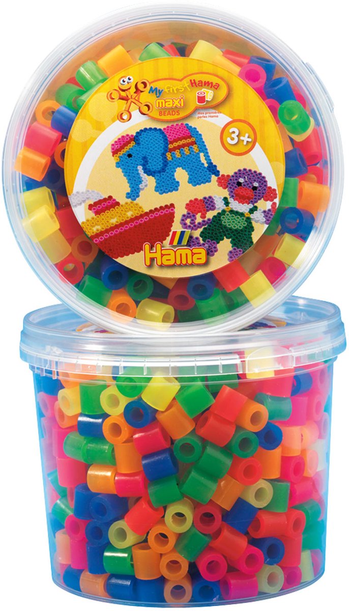 Hama strijkkralen maxi in bak - neonmix (051), 600st.