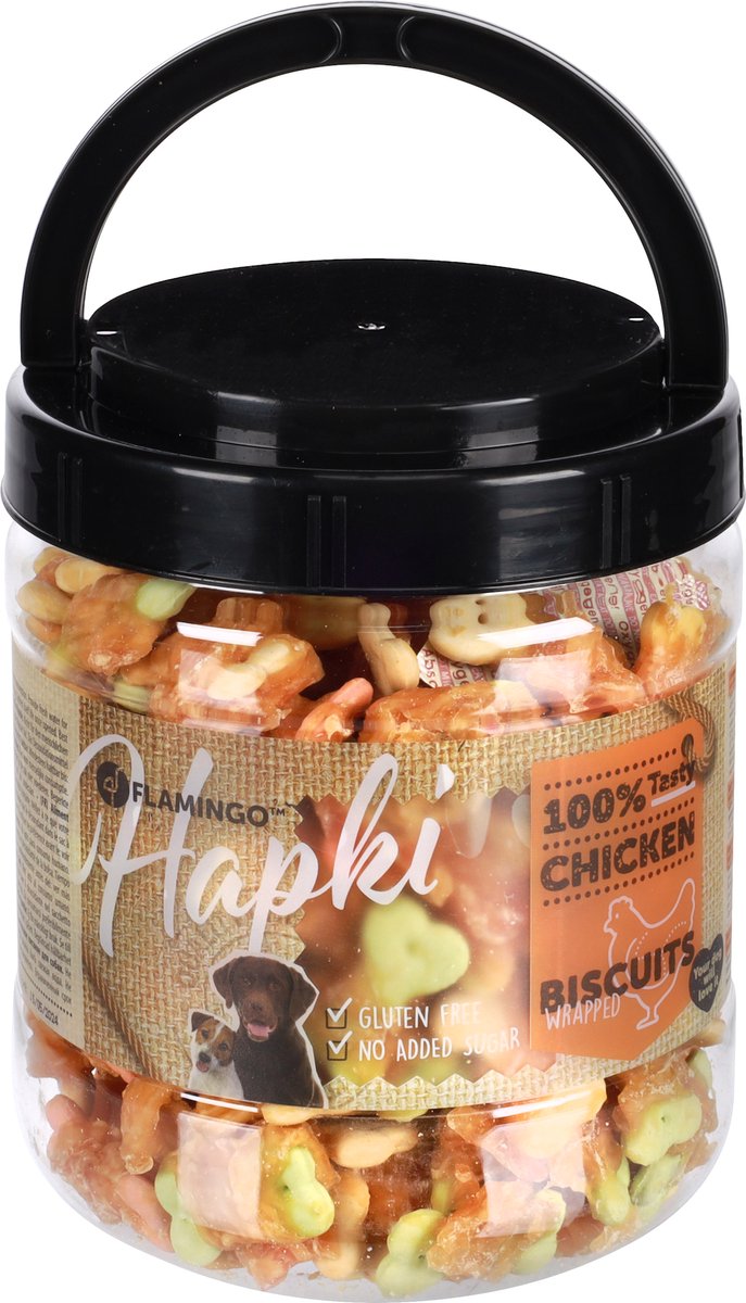 Flamingo Hondensnack – koekjes met kip – hondensnacks – honden snacks – hondensnoepjes – glutenvrij – zonder toegevoegde suikers – 550g bewaaremmer