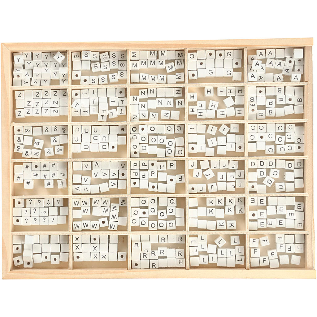 Creativ Company Https: www.cchobby.nl letterkralen-a-z-en-blanco-afm-8x8-mm-gatgrootte-3-mm-wit-750-div-1-doos