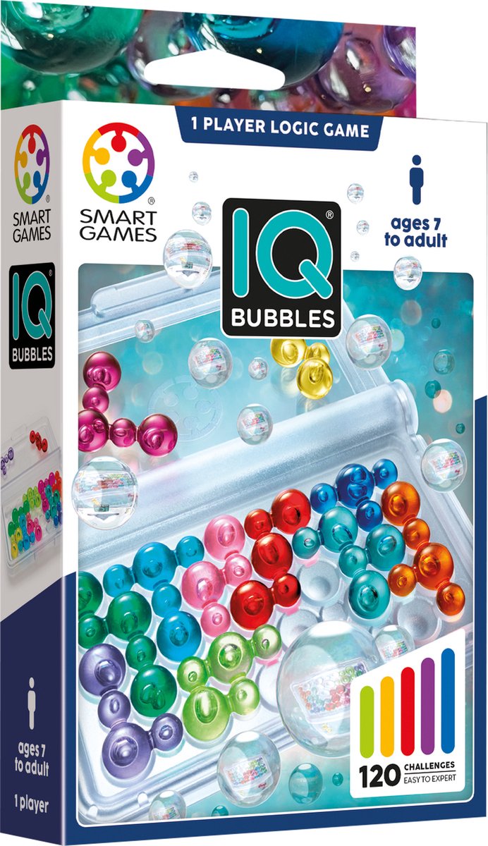SmartGames iq bubbles - logisch denkspel reispuzzel - 120 opdrachten met transparante bubbels - educatief solospel - vanaf 6 jaar