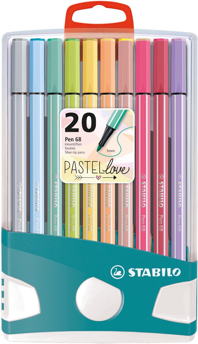 STABILO pen 68 - premium viltstift - pastelparade - set met 20 verschillende kleuren