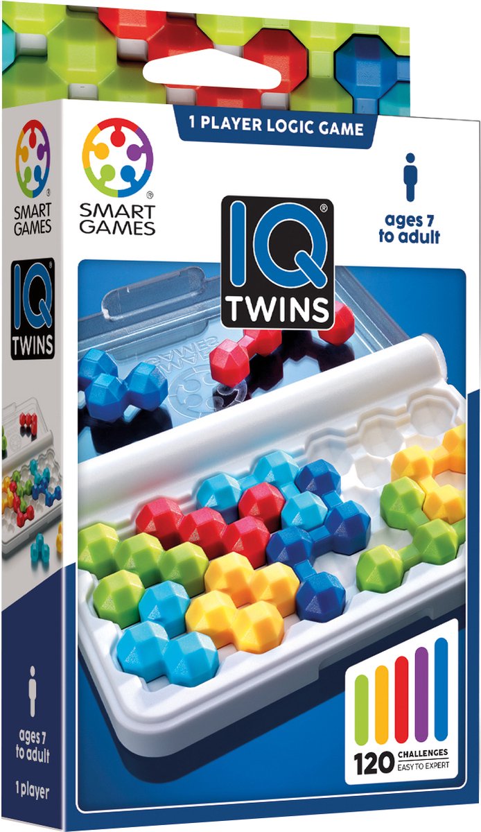 SmartGames iq twins - logisch denkspel reispuzzel - 120 opdrachten met tweelingstukken - educatief solospel - vanaf 7 jaar