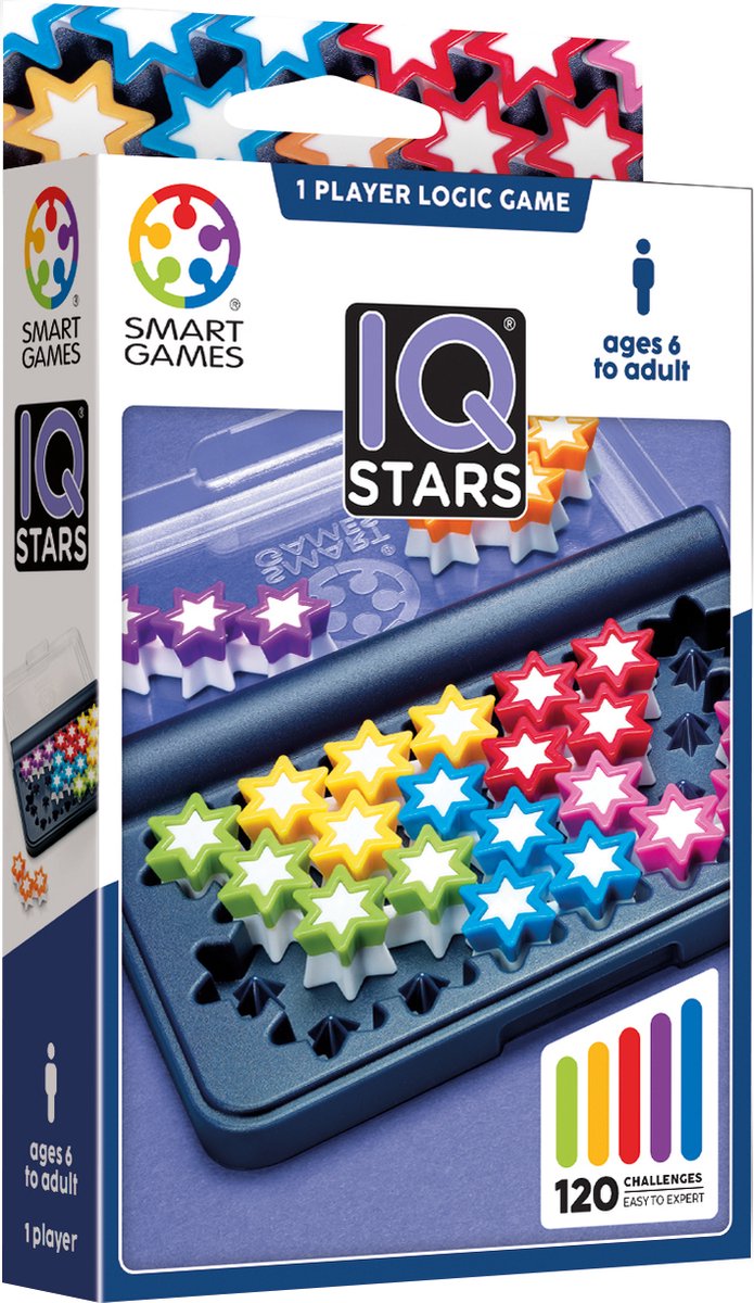 SmartGames iq stars - logisch denkspel reispuzzel - 120 opdrachten met gekleurde sterren - educatief solospel - vanaf 6 jaar