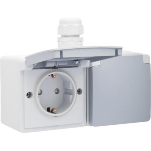 NiKO Opbouw wcd 2-voudig spatwaterdicht horizontaal compleet 1xm20 wartel
