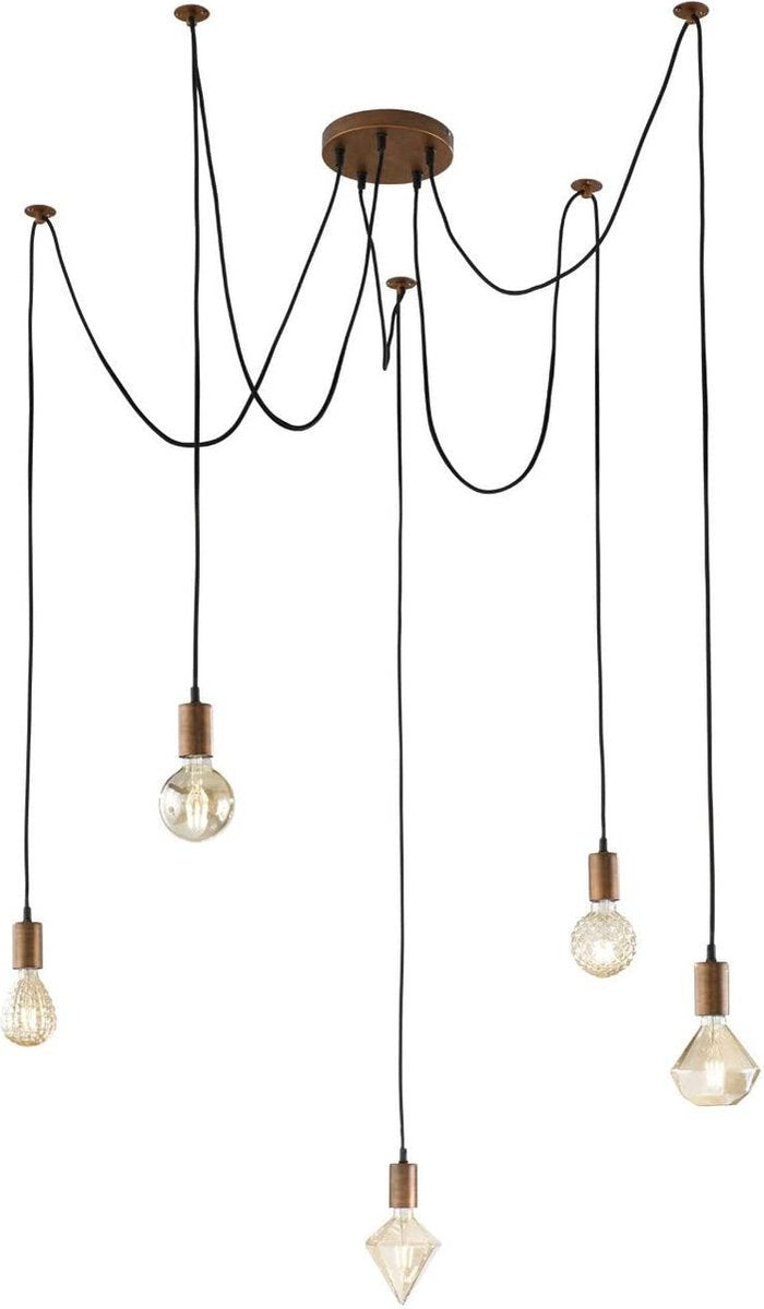TRIO cord - hanglamp - koper antiek - excl. 5x e27 4 w - plafondbevestiging - in hoogte verstelbaar
