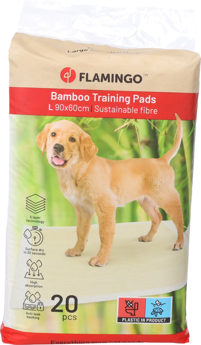 Flamingo Puppy pads – trainingsmat bamboo padu beige l – 90x60 cm – 20 stuks – bamboe zindelijkheidsmat voor puppy’s honden – super absorberend sneldrogend