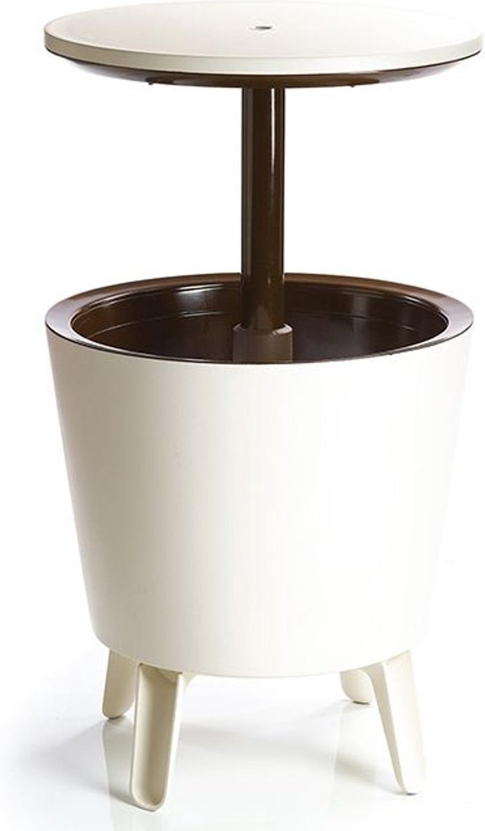 Curver Keter -cool bar 2 in1 - drinkkoeler en bijzettafel draagbare tuinbar crème - chocoladekleur