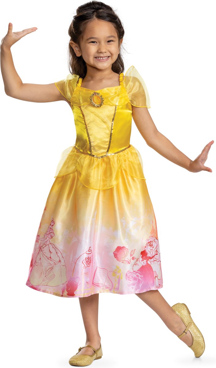 Disguise Disney prinses - beauty the beast, belle verhalenboek jurk classic, maat s (5 - 6 jaar), meisjes