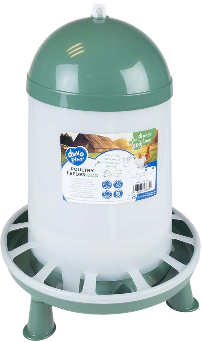 Duvo Plus dinner time voederbak met pootjes eco voor pluimvee 8kg-10l transparant groen