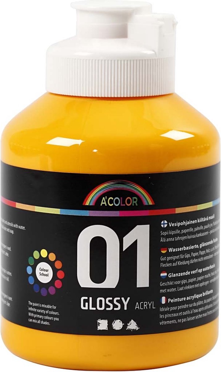 A-Color glossy acrylverf, geel, 01 - glossy, 500 ml