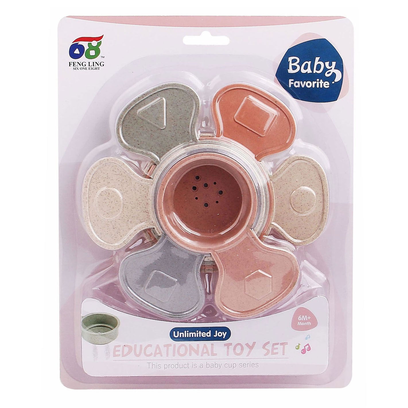 Lobbes Stapelbekers met handvat pastel, 6dlg.