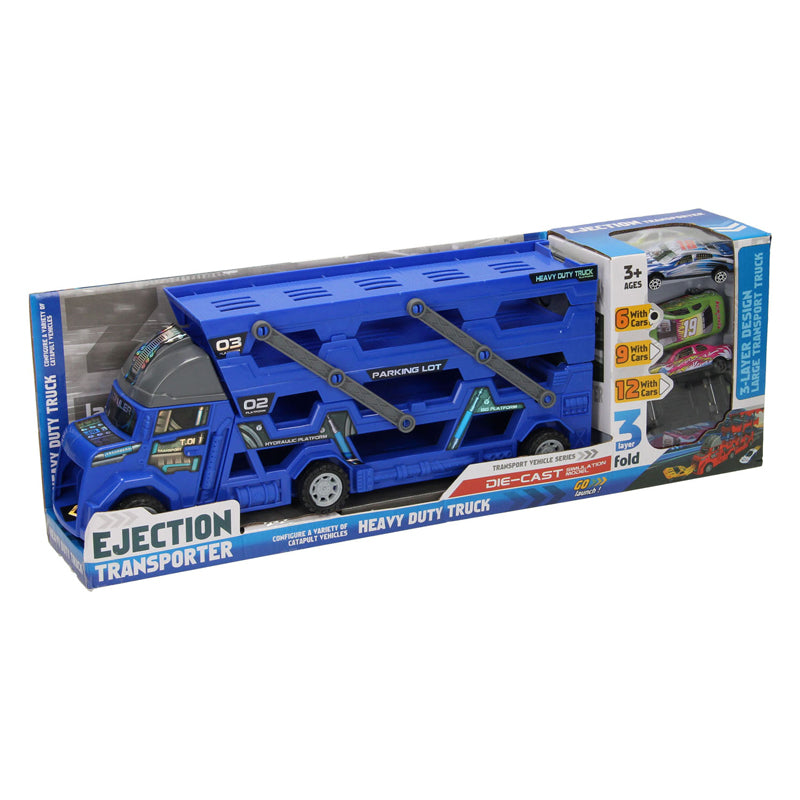 Lobbes Uitklapbare autotransporter met afschietfunctie - blauw