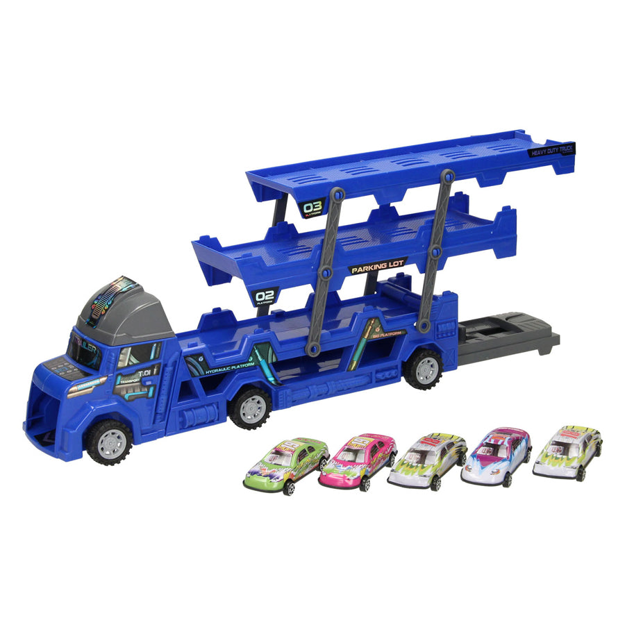 Lobbes Uitklapbare autotransporter met afschietfunctie - blauw