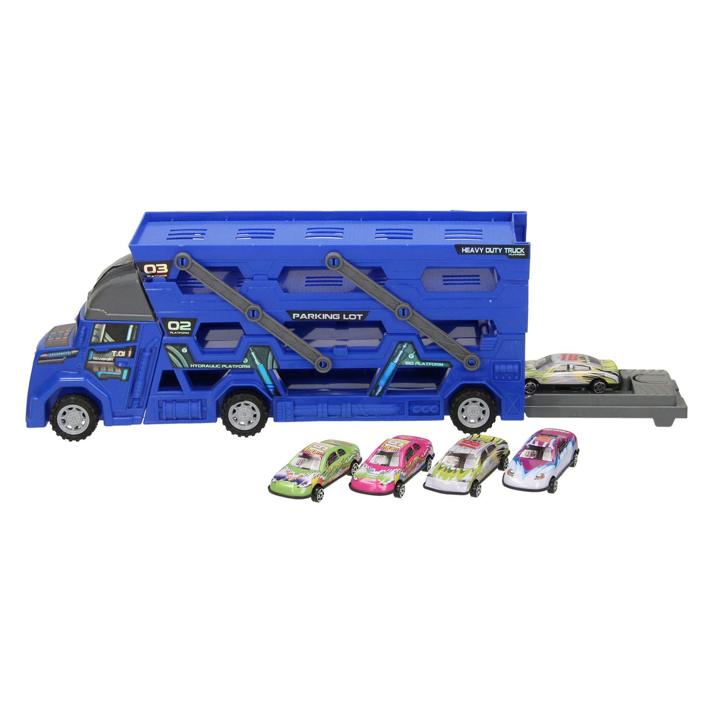 Lobbes Uitklapbare autotransporter met afschietfunctie - blauw