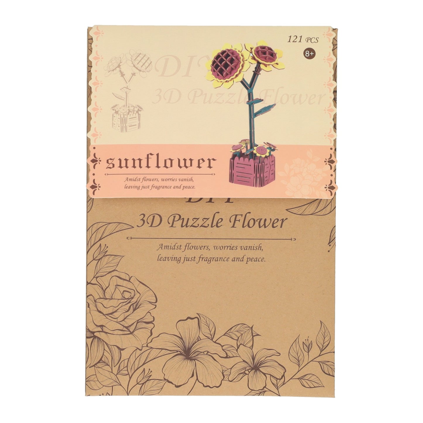 Lobbes Houten 3d bouwpakket zonnebloemen - 121dlg.