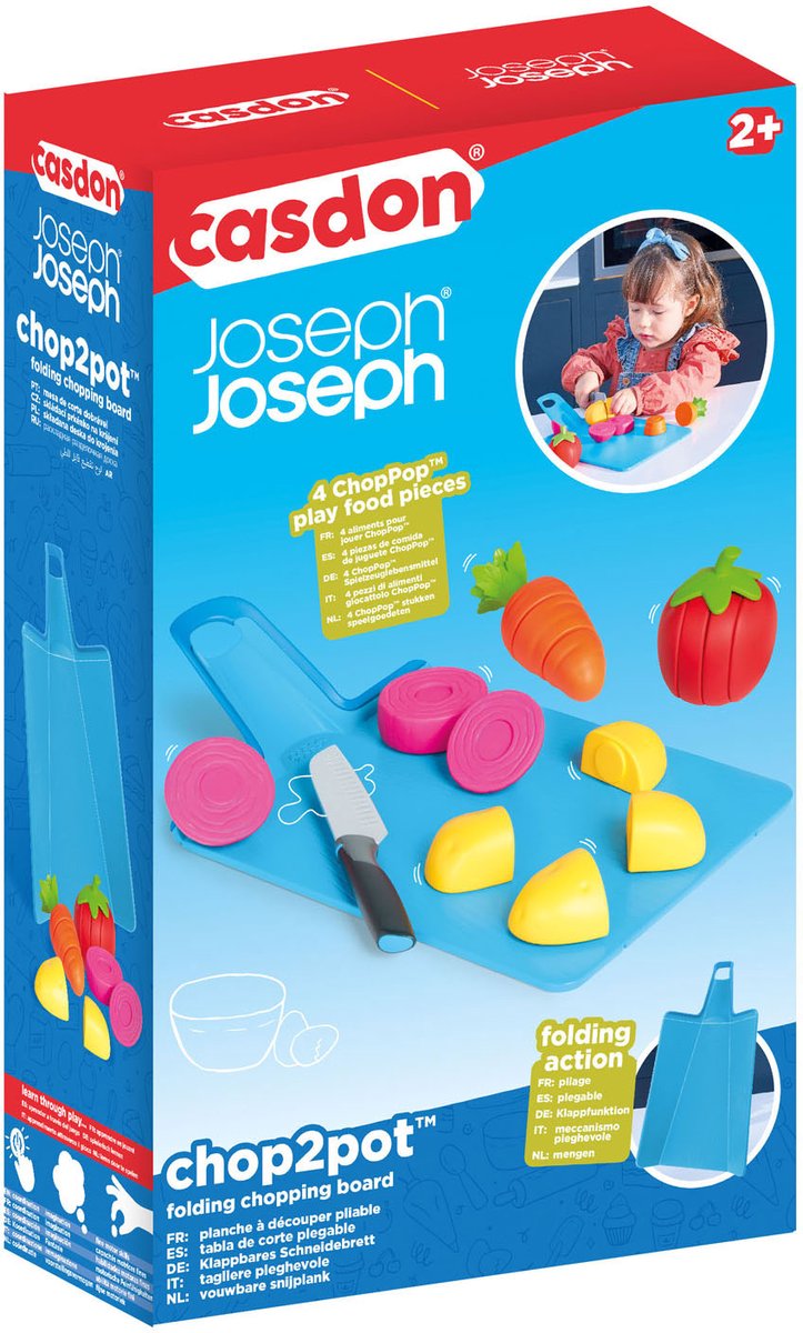 Casdon Speelgoed eten set chop2pot met opvouwbare snijplank en mes, 16-delig.