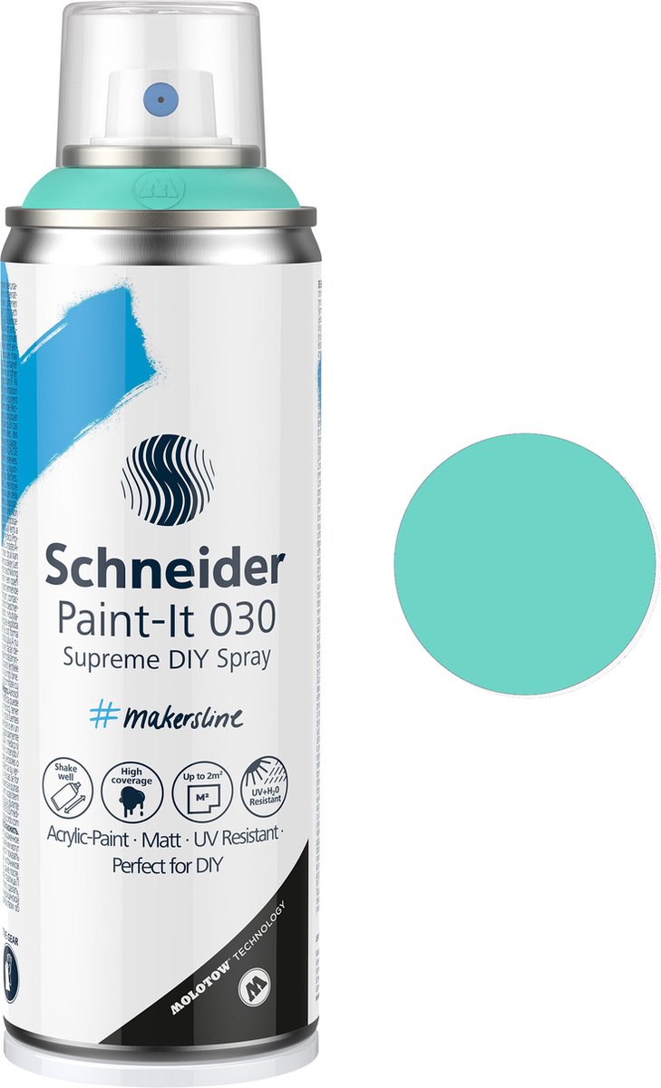 Schneider Schrijfwaren Schneider spuitbus verf - paint-it 030 - diy spuitverf - acrylverf - 200ml - turquoise - s-ml03050034