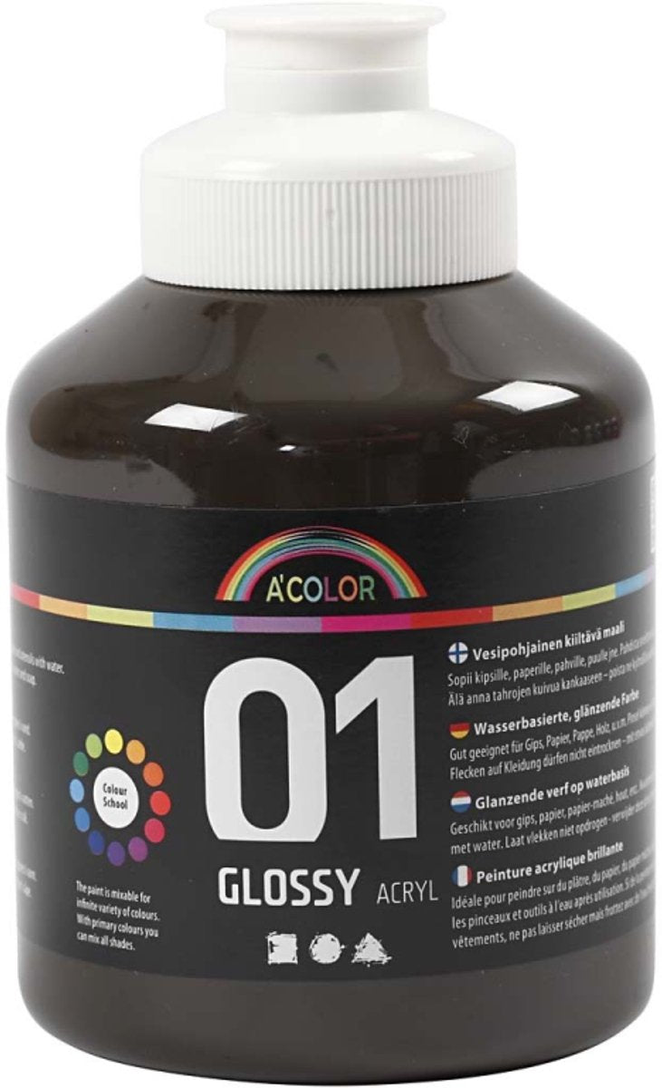 A-Color glossy acrylverf, bruin, 01 - glossy, 500 ml