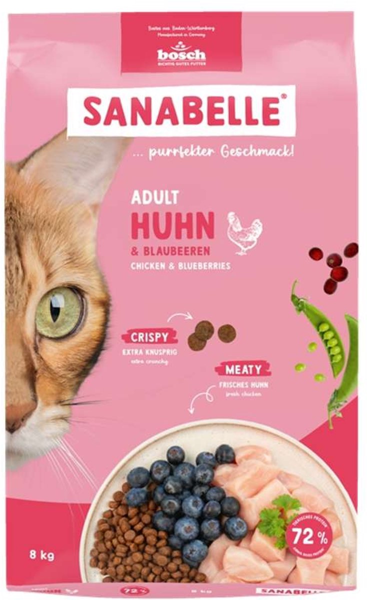 Sanabelle Bosch adult poultry – droogvoer voor katten – tarwevrij – rijk aan gevogelte – gezonde huid glanzende vacht – 8 kg