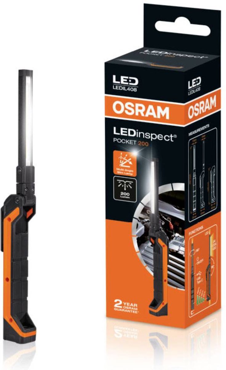 Osram Automotive ledil408 ledinspect pocket200 werklamp led werkt op een accu, werkt op usb 200 lm