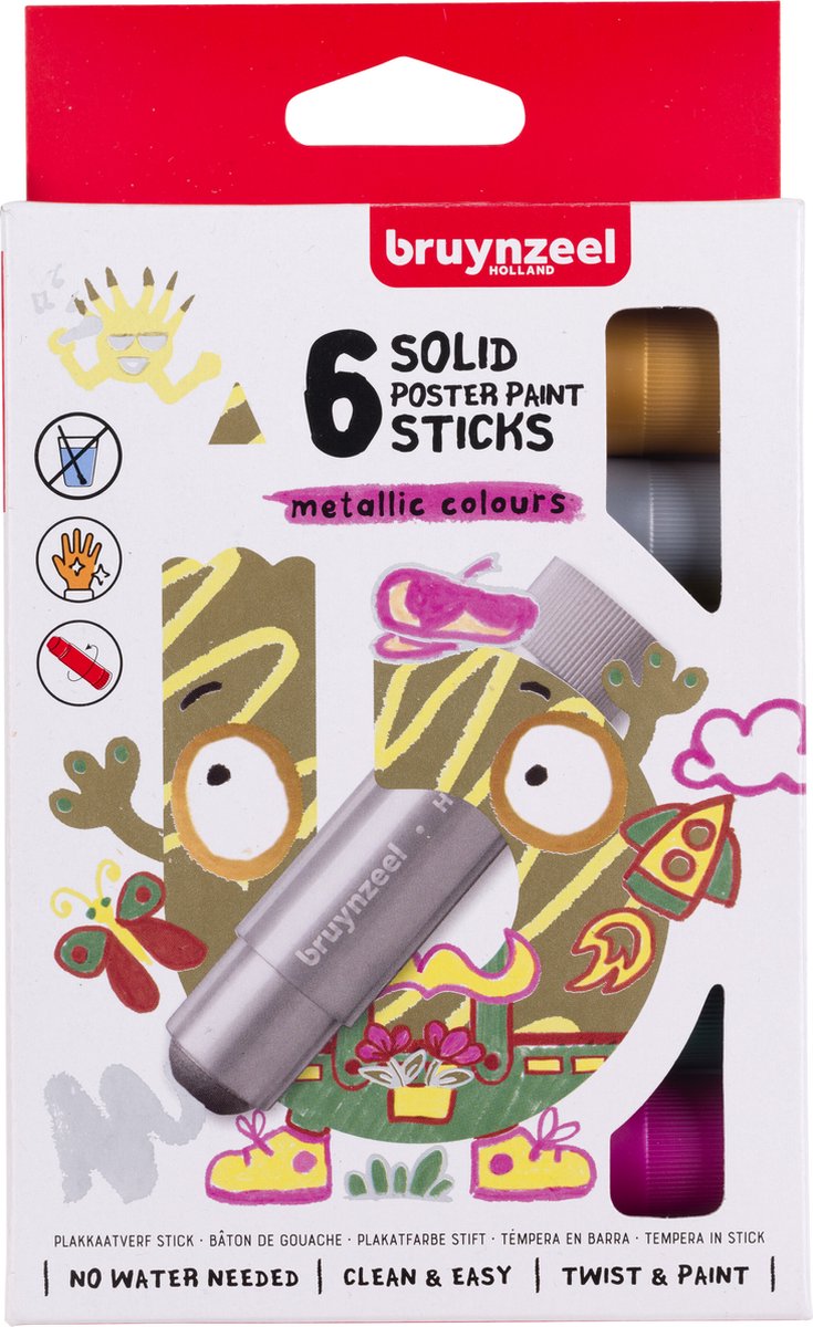 BRUYNZEEL plakkaatverf sticks set metallic | 6 kleuren