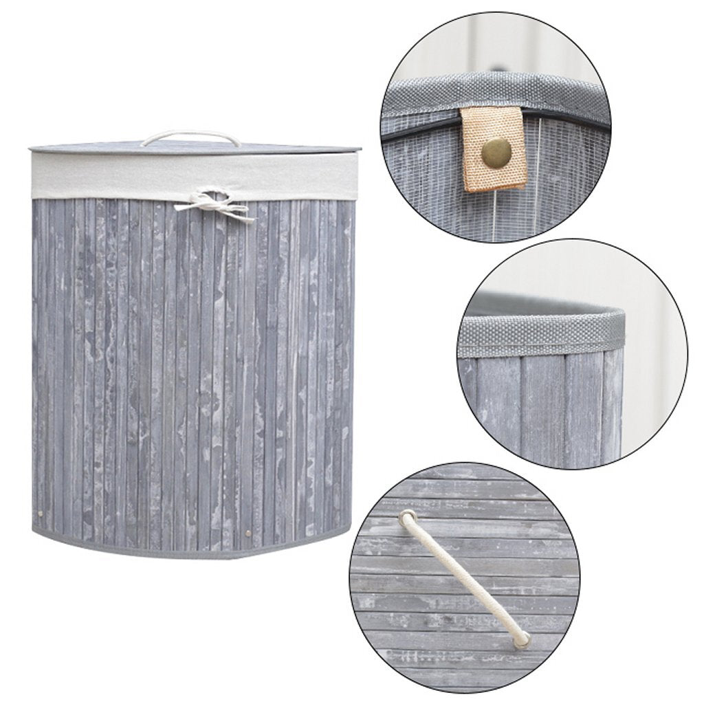 Homestyle Pro ronde opvouwbare bamboe wasmand 35x50 cm grijs wit