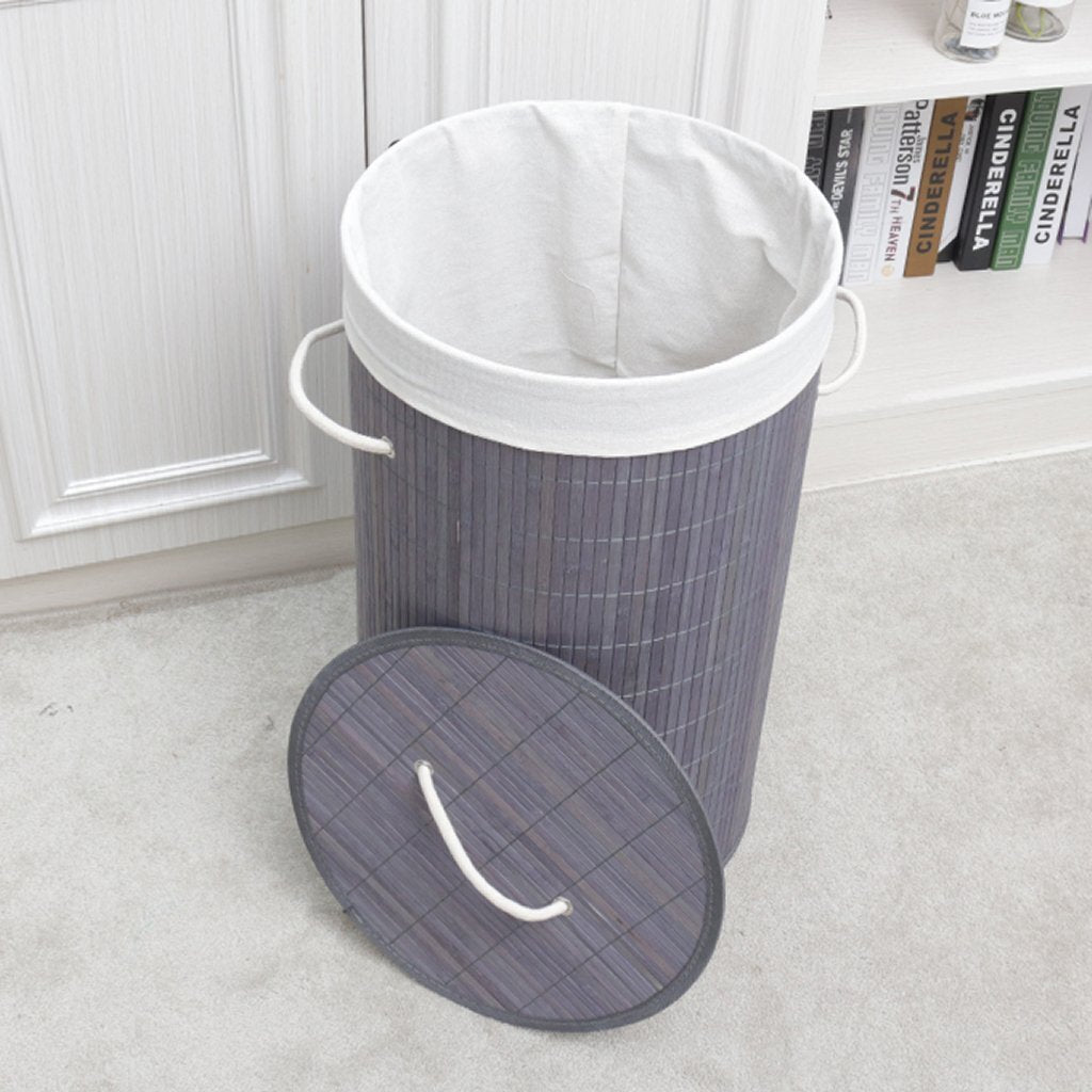 Homestyle Pro ronde opvouwbare bamboe wasmand 35x50 cm grijs wit