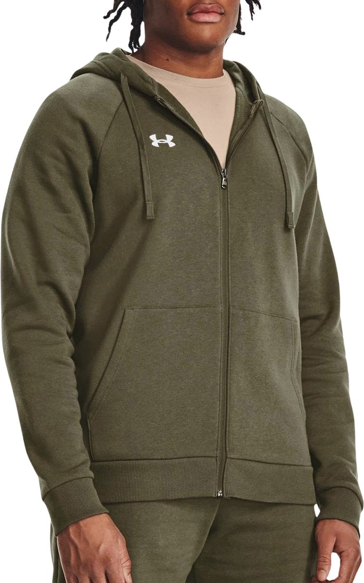 Under Armour ua rival fleece fz hoodie heren sporttrui - groen - wit