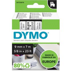 Tapes Dymo D1 polyester 9mmx7m zwart-tranpsarant glanzend
