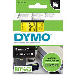 Tapes Dymo D1 polyester 9mmx7m zwart-geel glanzend