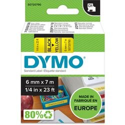 Tapes Dymo D1 polyester 6mmx7m zwart-geel glanzend