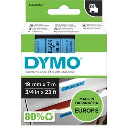 Tapes Dymo D1 polyester 19mmx7m zwart-blauw glanzend
