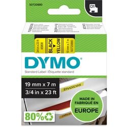Tapes Dymo D1 polyester 19mmx7m zwart-geel glanzend