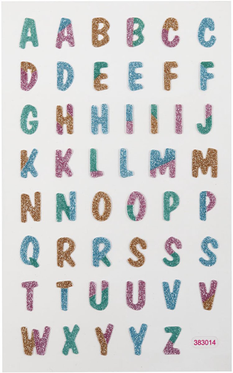 Creativ Company Glitter stickers - letters - zelfklevende scrapbooking stickers - hobby stickers voor diy knutselen - glanzende decoratieve stickers - creatieve alfabet stickers - 10x16 cm - 1 vel