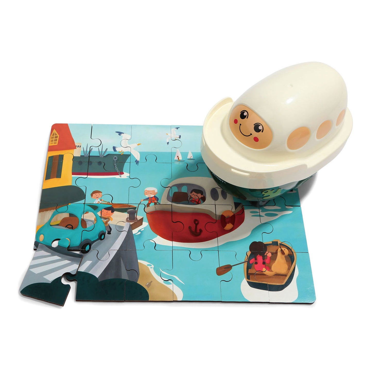 Topbright Houten legpuzzel haven met stoomboot, 24st.