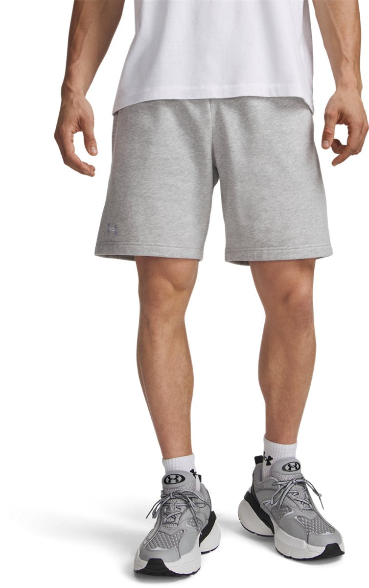 Under Armour ua rival fleece shorts-gry heren sportbroek - mod grijs light heather - wit