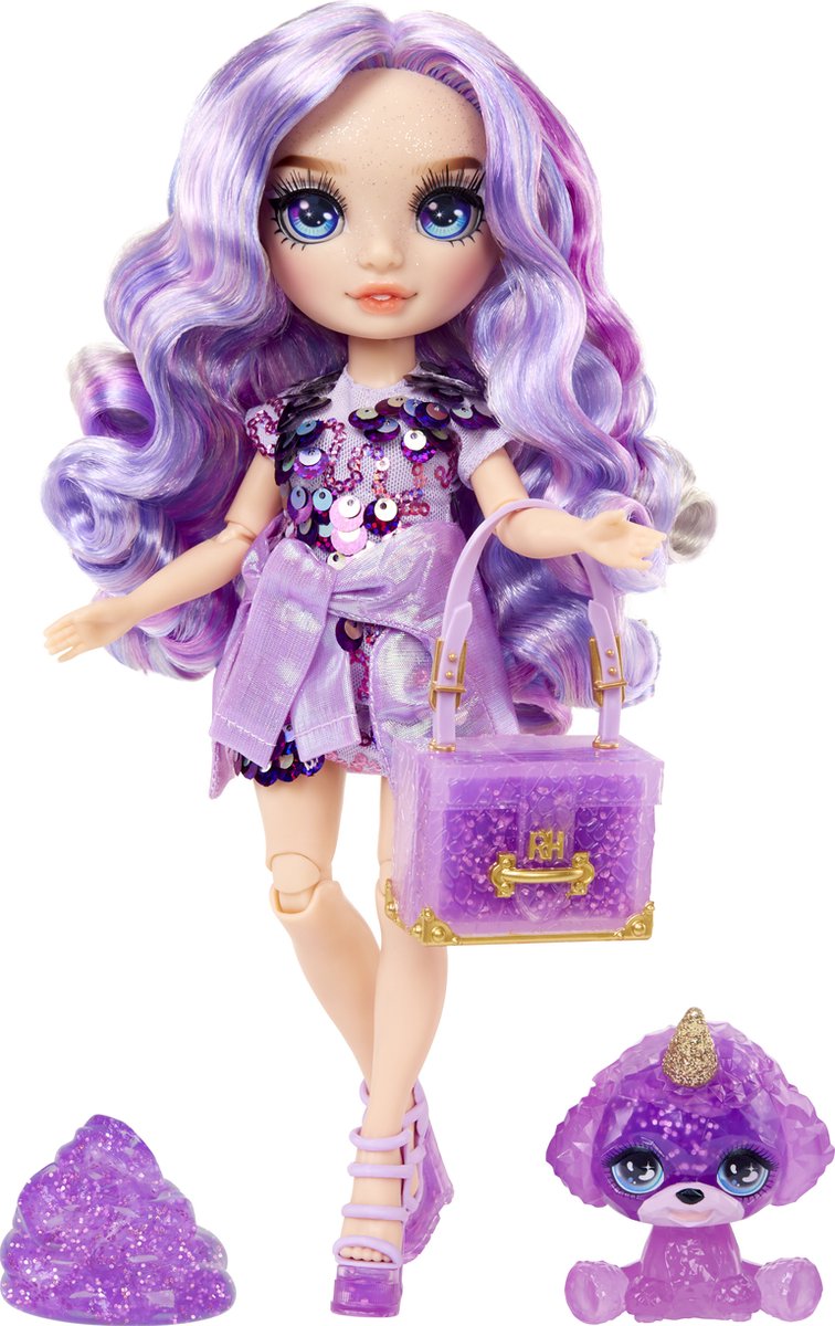 Rainbow High klassieke modepop - 28 cm - violet (paars) - met slijmset en diertje