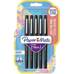 Fineliner Papermate Flair 0,7 mm zwart 5 stuks